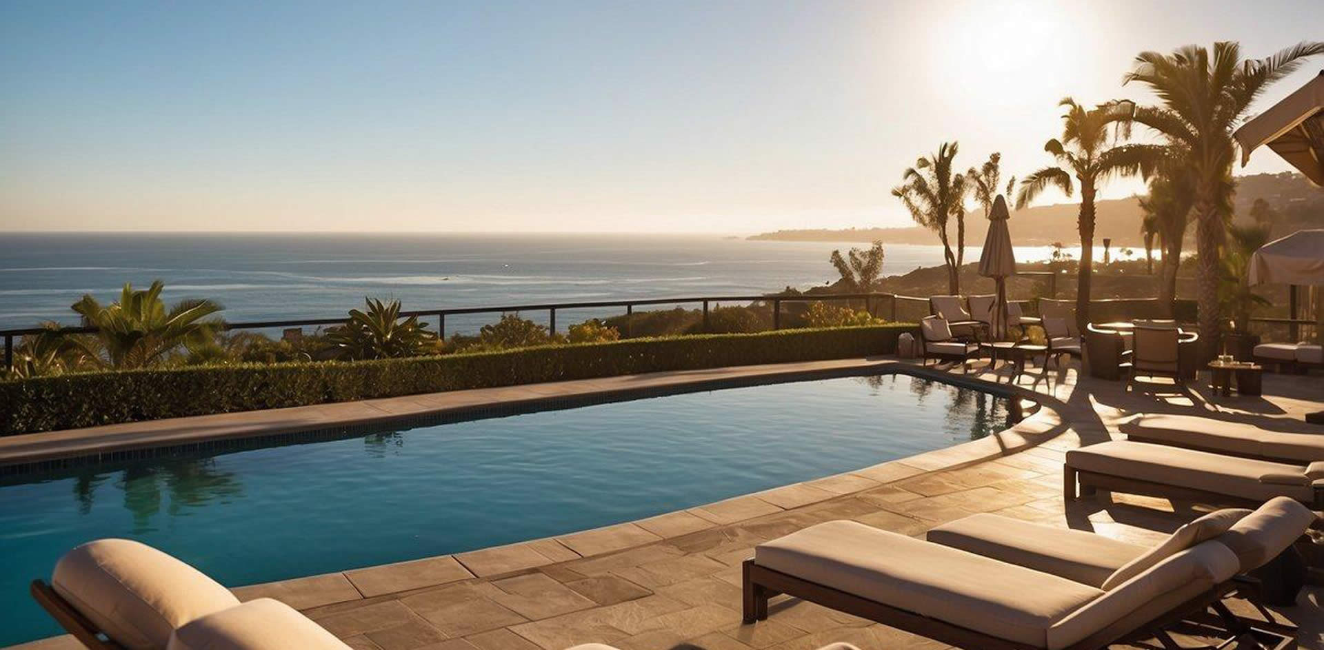 Luxury resorts in San Diego offer pampering and wellness experiences. Guests relax by the pool, receive massages, and enjoy gourmet meals with ocean views