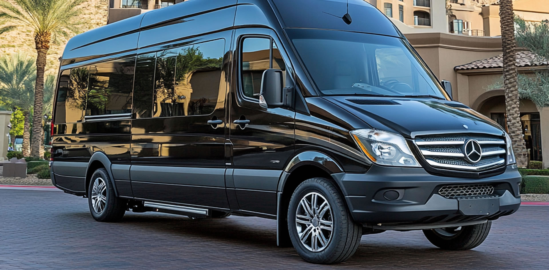 A van is standing in front of a building