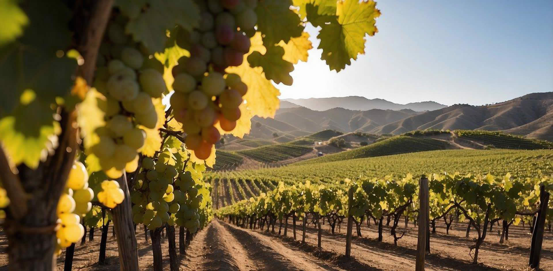 Rolling hills of vineyards in Temecula, California, bask in the warm sun. Grapes thrive in the rich, rocky soil, producing award-winning wines. The climate and soil impact create a picturesque scene for wineries and vineyards